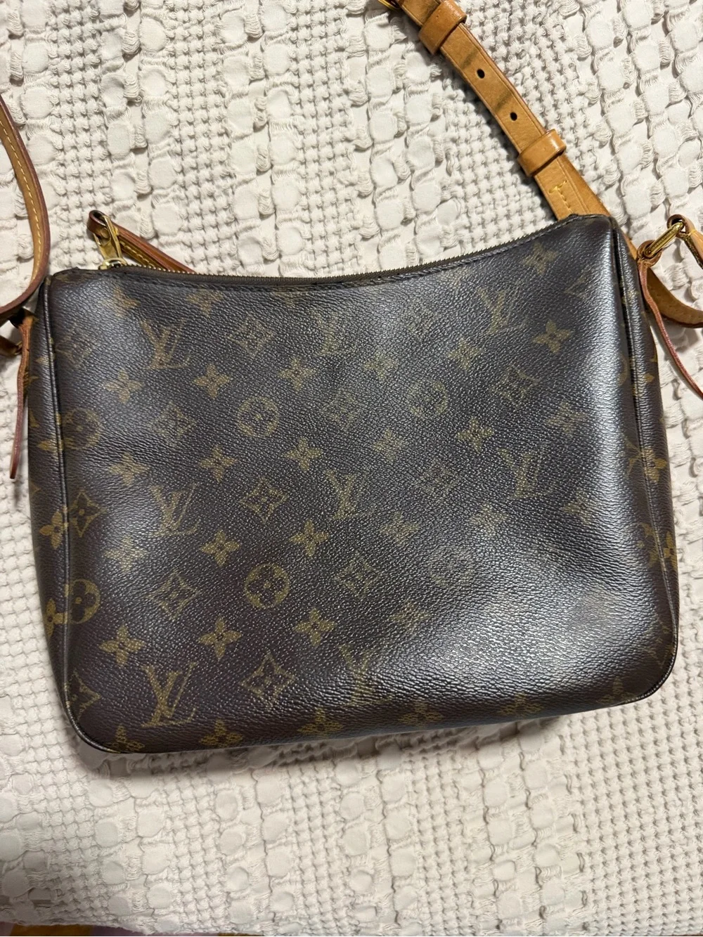 Louis Vuitton Monogram Canvas Shoulder Bag with Tan Trim